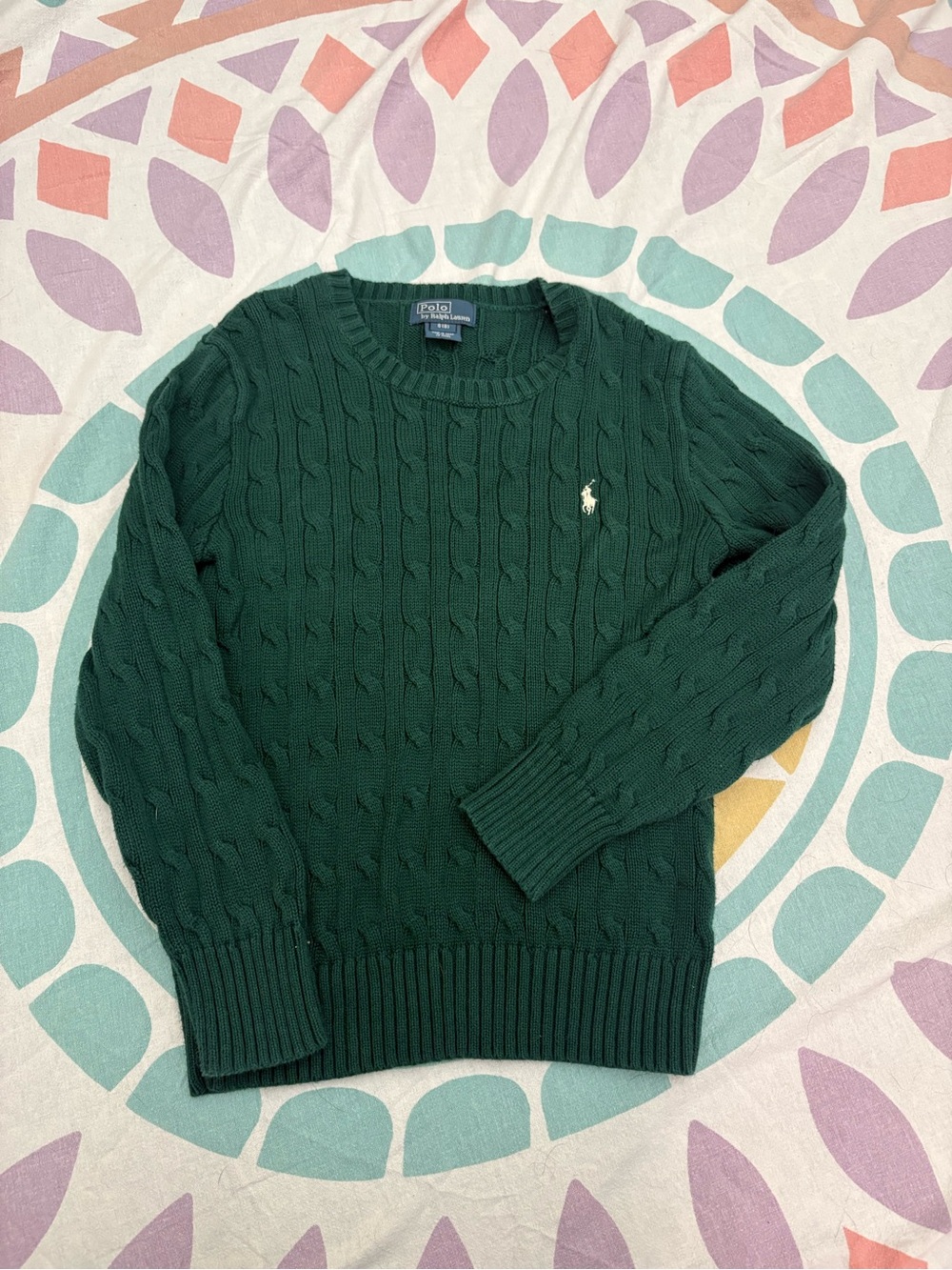 Ralph Lauren Dark Green Cable-Knit Crewneck Sweater